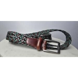 Genuine Italian Leather Braided Belt – Green & Brown – 47” Men's